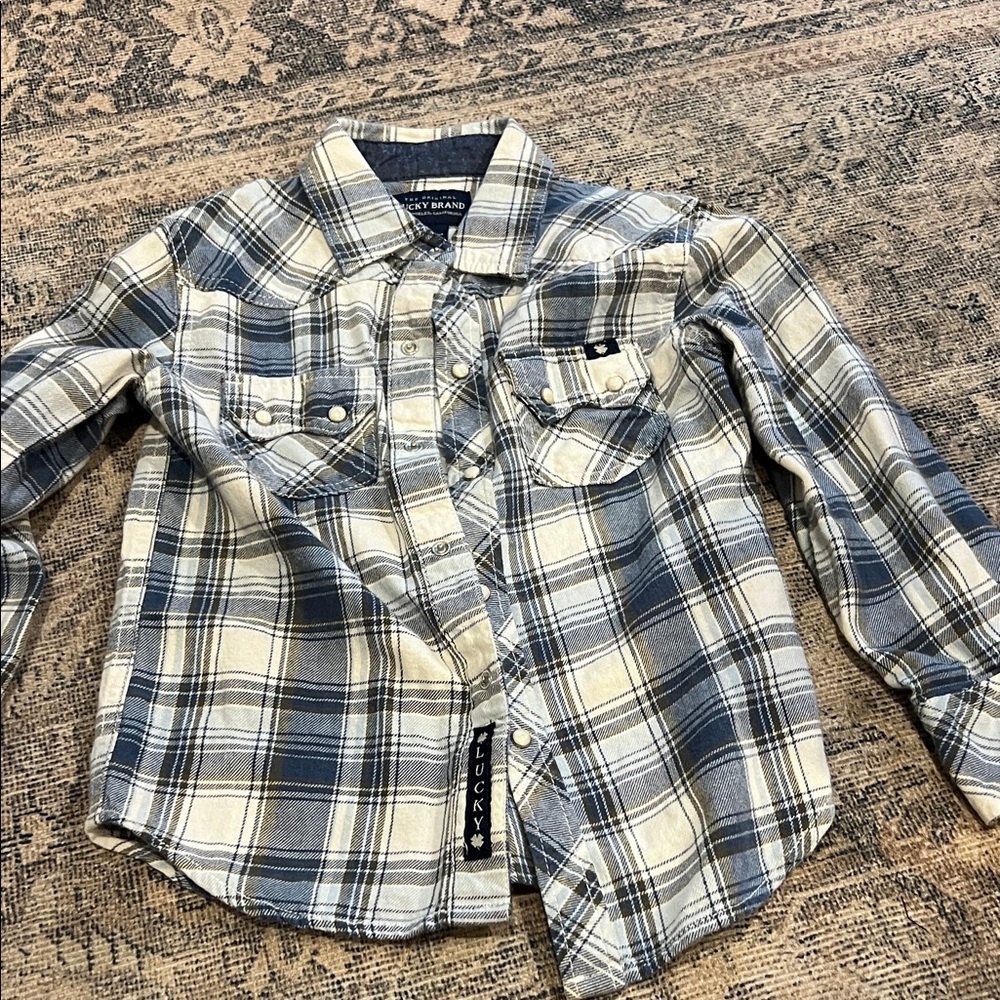 Lucky Brand  Kids Gray and Cream Plaid Button Down Shirt‎